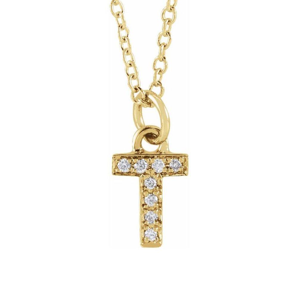 14K Yellow Gold .03 CTW Diamond Tiny Initial T Necklace, 16-18 Inch